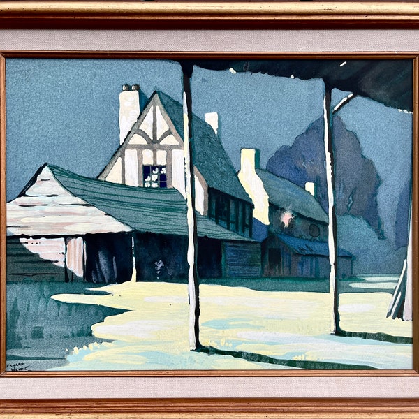 Antiek schilderij origineel landschap van Bernard Wride (1900-?), uit 1937, ingelijst en gesigneerd
