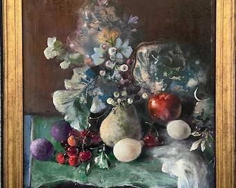 Mid century oil painting, original still life by Guy Cambier (1923-2008), framed and signed