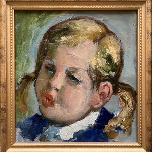 "Original Ölgemälde, Vintage Portrait ""Adrienne"" von Akos Biro (1911-2002), gerahmt und signiert"