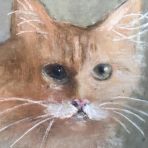 Original vintage painting “My glorious feline” by Nancy Hearsey (XXth century), framed and signed