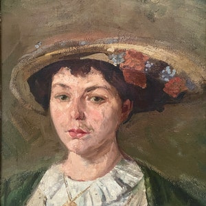 Antique oil painting, original portrait by Louis Cantineau (XIXth- early XXth century), framed and signed