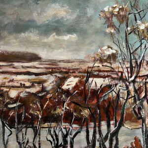 Vintage oil painting original landscape by Jean Korde (1921-2018), signed