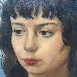 Original oil painting, vintage portrait “Young Parisienne” by Maurice Delavier (1902-1986), signed