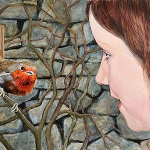 Original oil/gouache painting, illustration for a book, framed