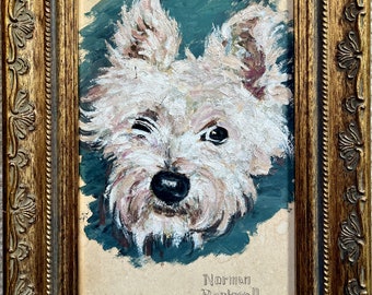 Original antique oil painting “Terrier”, signed “Norman Rockwell”, framed and signed