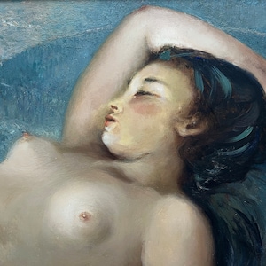 Original antique oil painting &quot;Danae&quot; by G. M. Hubin (1904-1982), framed and signed