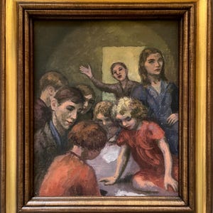 Vintage oil painting “Art Class” by Rhianon Roberts (20th century), framed and signed