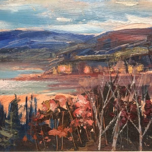 Original vintage oil landscape painting by S.Berne, framed and signed