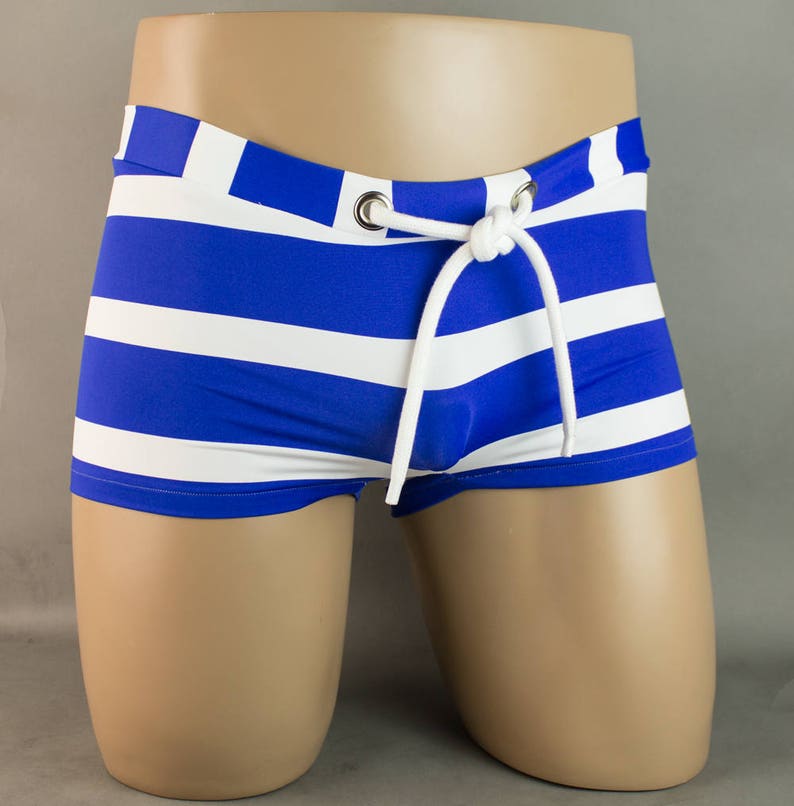 Drawstring Briefs Wide Blue Striped Mens Swimwear Brief Speedo Etsy