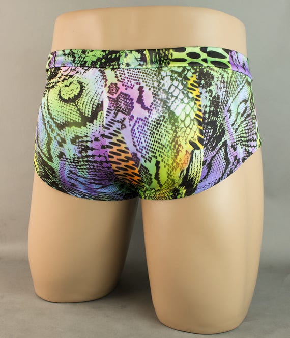 Blue Green Snake Print Mens Swimwear