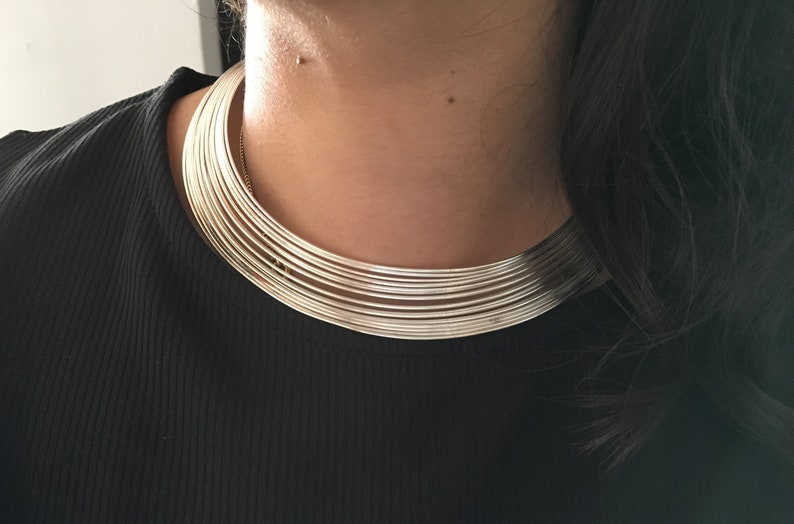 Silver Wire Necklace Collar Necklace Indian jewelry-Statement necklace- Hasli-Twisted Style