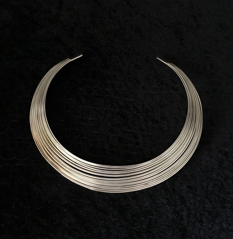 Silver Wire Necklace Collar Necklace Indian jewelry-Statement necklace- Hasli-Twisted Style