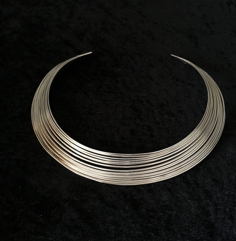 Silver Wire Necklace Collar Necklace Indian jewelry-Statement necklace- Hasli-Twisted Style