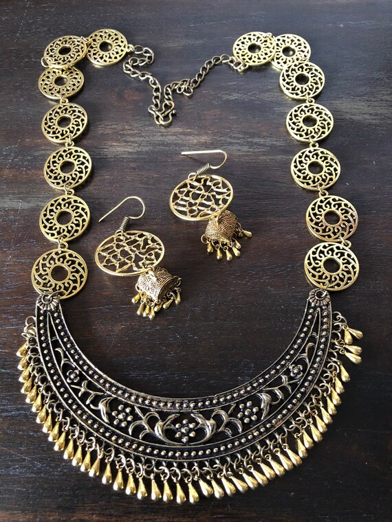 Indian Antique Gold Set Indian Jewelry Oxidized Jewelry Antique Jewelry Vintage Jewelry Bollywood Necklace Tribal Jewelry Indian Antique Gold Set Indian Jewelry Oxidized Jewelry Antique Jewelry Vintage Jewelry Bollywood Necklace Tribal Jewelry