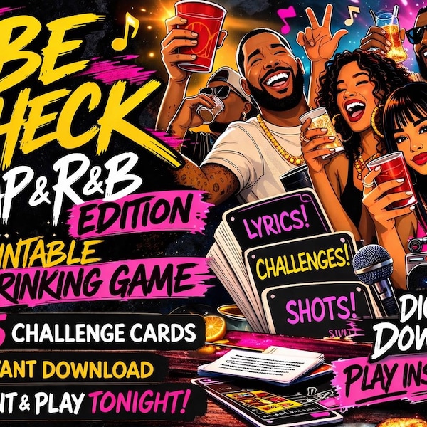 Rap- en r&b-drankspel voor volwassenen | Hiphop-partygame | Afdrukbare game-avond | Directe digitale download | Sfeercheck
