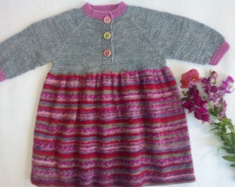 Knitted baby girl dresses first dreses merino woll