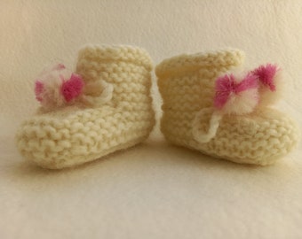 Hand knitted  wool baby boots,