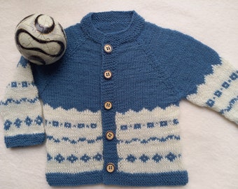 Knitted Baby sweater cardigan jacket merino wool with  pattern