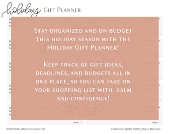 Holiday Gift Planner | Budget Tracker | Present Organizer | Christmas Hannukah Secret Santa White Elephant Shopping List