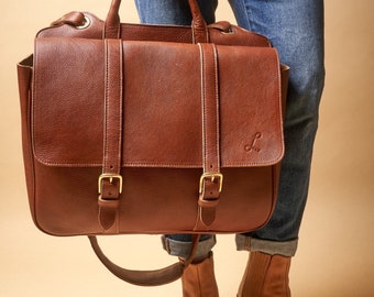 Two Handled Satchel - Messenger Bag for Men - Brown Leather Briefcase