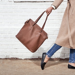 Brown Leather Tote Bag Leather Shoulder Bag Leather Purse Full Grain Leather Bag Handmade in USA image 1