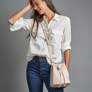 Small Leather Bucket Bag Pale Pink Made in USA image 2