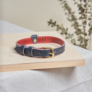 Blue Dog Collar, Navy Blue Leather Pet Collar, Hand Made in USA