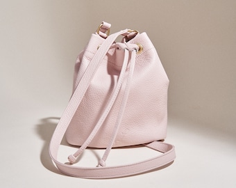 Small Leather Bucket Bag - Pale Pink - Made in USA