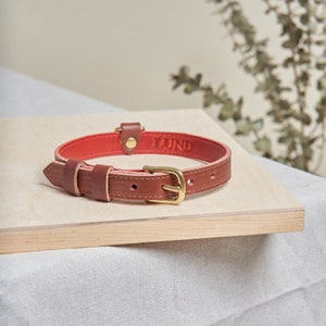 Brown Leather Dog Collar, Medium Brown Full Grain Leather Pet Collar, Made in USA