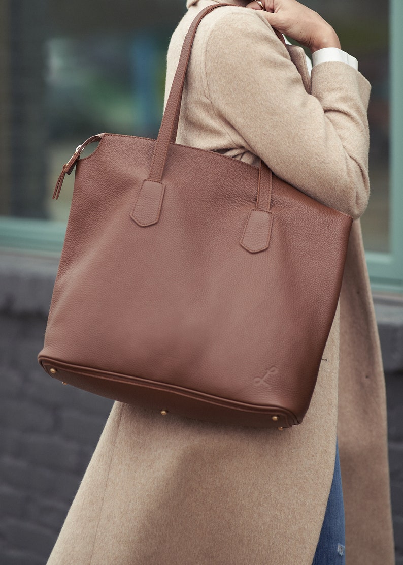 Brown Leather Tote Bag Leather Shoulder Bag Leather Purse Full Grain Leather Bag Handmade in USA image 2