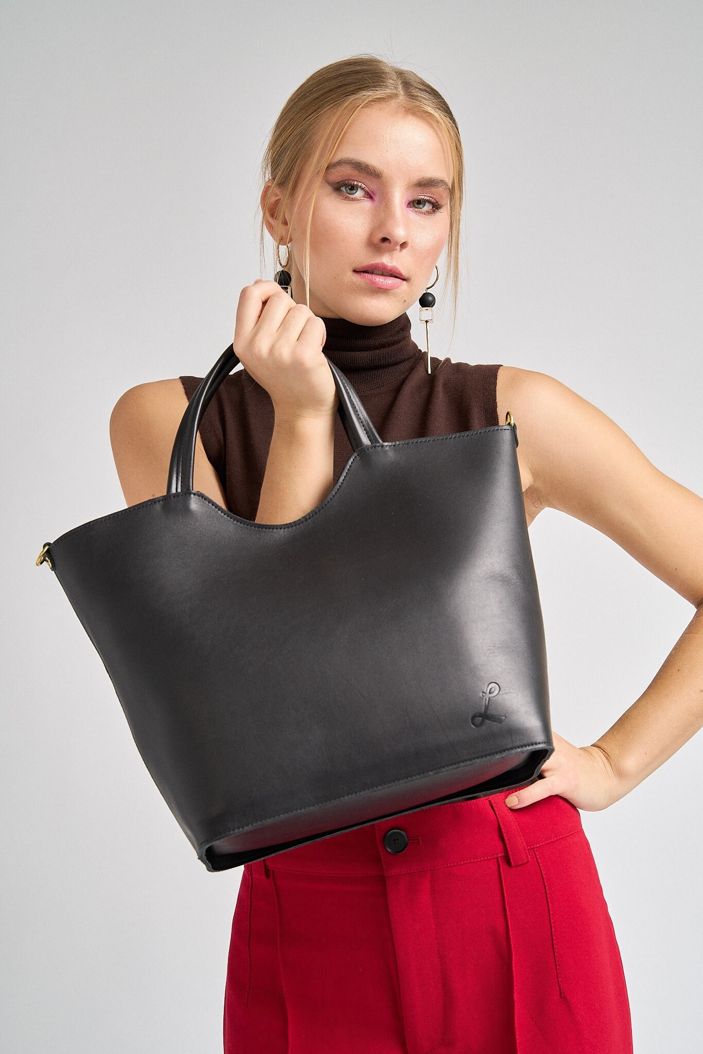 Black Leather Tote Bag Trendy Leather Womens Purse Leather Etsy