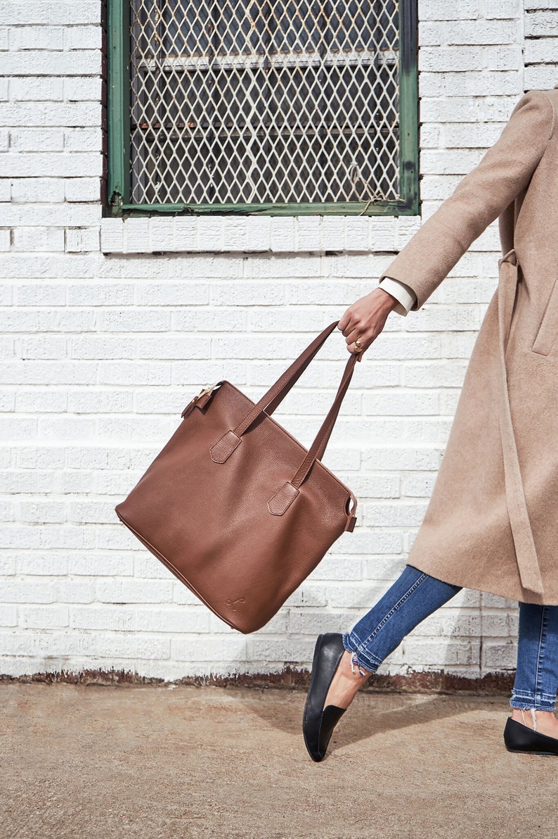 Brown Leather Tote Bag Leather Shoulder Bag Leather Purse Full Grain Leather Bag Handmade in USA image 1