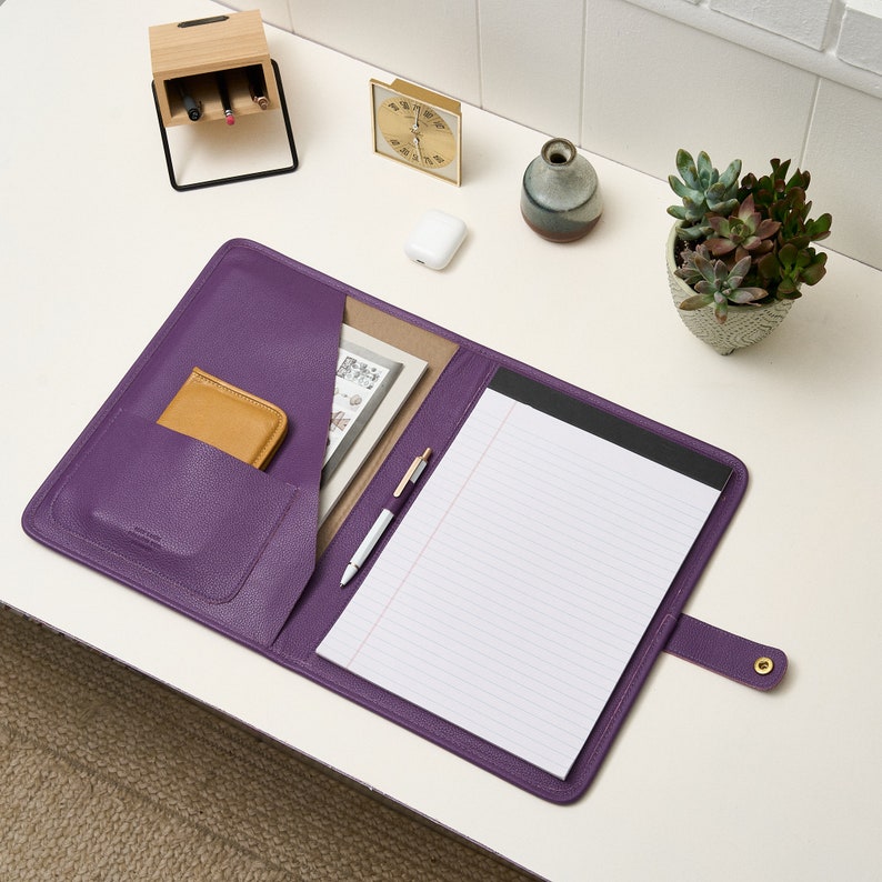 Recycled Leather Portfolio With Snap Closure in Violet Portfolio for