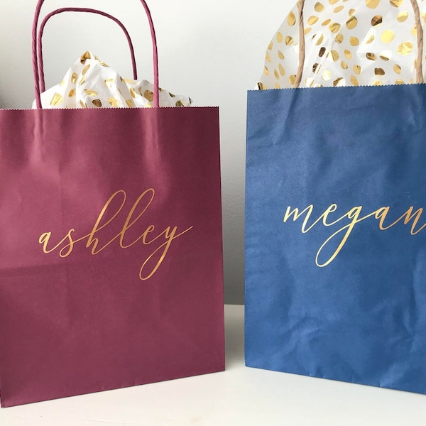 Bridesmaid Gift Bags, Navy Gift Bag, Gold, Burgundy, Marsala, Blue, Wedding Gift Bags, Personalized Gift Bags, Name Gift Bags, Boho