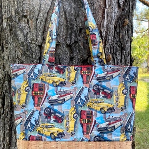 VW Bus, Bug, Trolley Tote Bag with Cork Bottom with Magnetic Closure