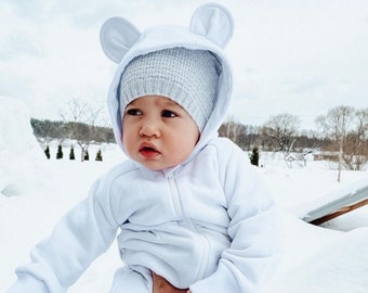 Baby Teddy Bear Hoodie With Ears, Teddy Bear Jumpsuit For Girls, Baby Long Sleeve Harem Romper