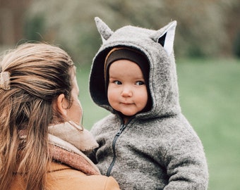 Hooded Coat with Realistic Fox Ears, Boiled Wool Coat, Hoodie with Ears