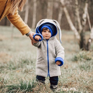Bunny hoodie, coat for toddlers, baby boy wool coat, Autumn coat, Winter coat