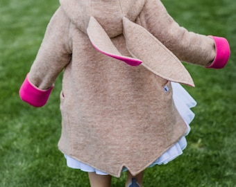Rabbit Ears Coat for Girls, Virgin wool hoodie with ears, Hoodie for toddlers