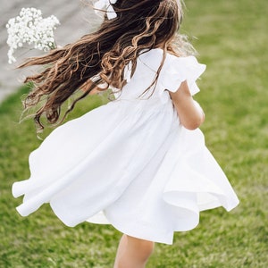 White Dress gift for Girl, Dress for a girl for a Wedding, Not Perfect Linen Girls Spring Dress, White Linen Dress, Loose Linen Dress image 1