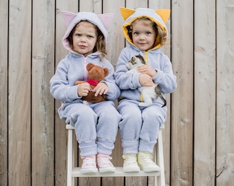 Cat Ears Jumpsuit, Harem Romper, Kindergarten Outfit, Hoodie With Ears