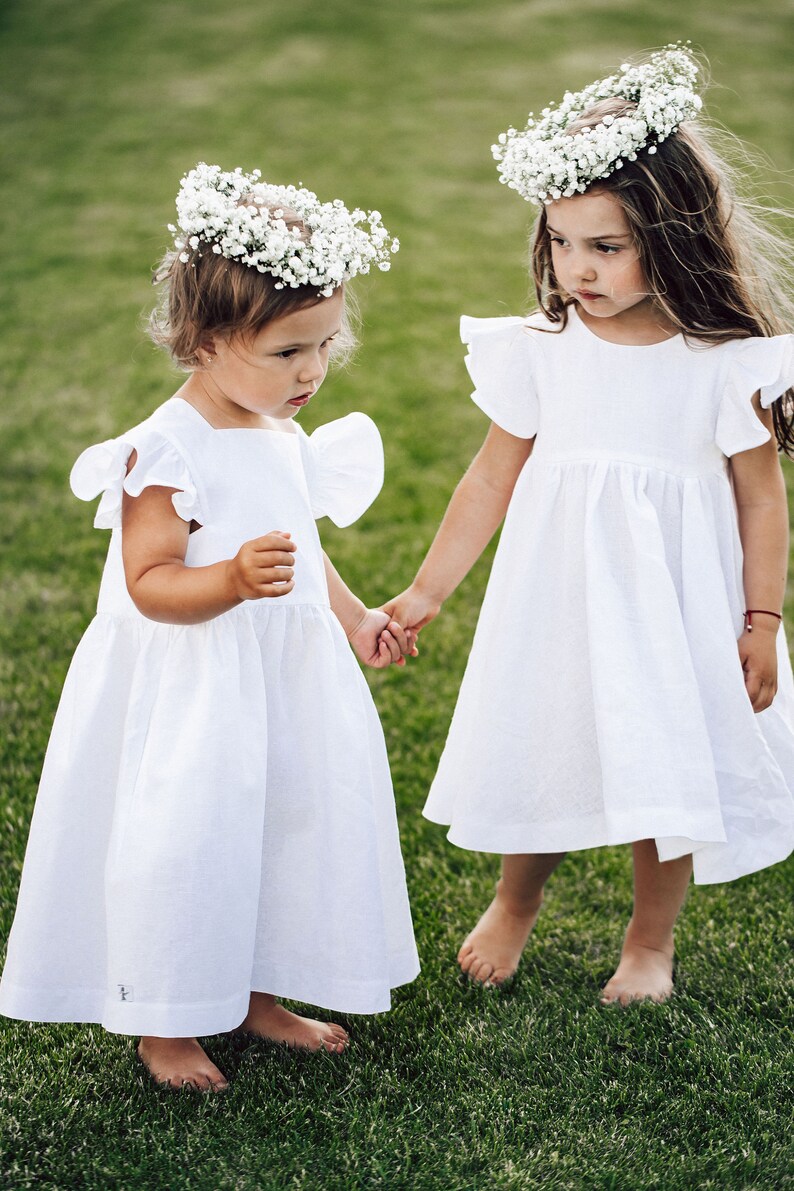 White Dress gift for Girl, Dress for a girl for a Wedding, Not Perfect Linen Girls Spring Dress, White Linen Dress, Loose Linen Dress image 7