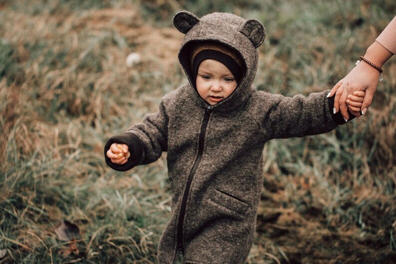 Hooded Coat with Bear Ears, Boiled Wool Coat, Hoodie with Ears image 3