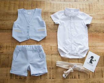 Cadeau de shower de bébé garçon, cadeau de baptême, tenue de mariage pour bébé garçon, costume pour porte-alliances, tenues de soirée pour garçon, tenue de baptême garçon, costume bleu ciel pour garçon