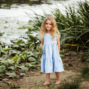 Girls Baby Blue Linen Spring Dress, Not Perfect Linen Midi Dress, Loose Linen Dress