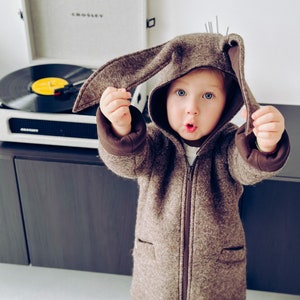 Wool Coat with Hood, Baby Jacket, Warm Winter Coat, Bunny Ears Hoodie