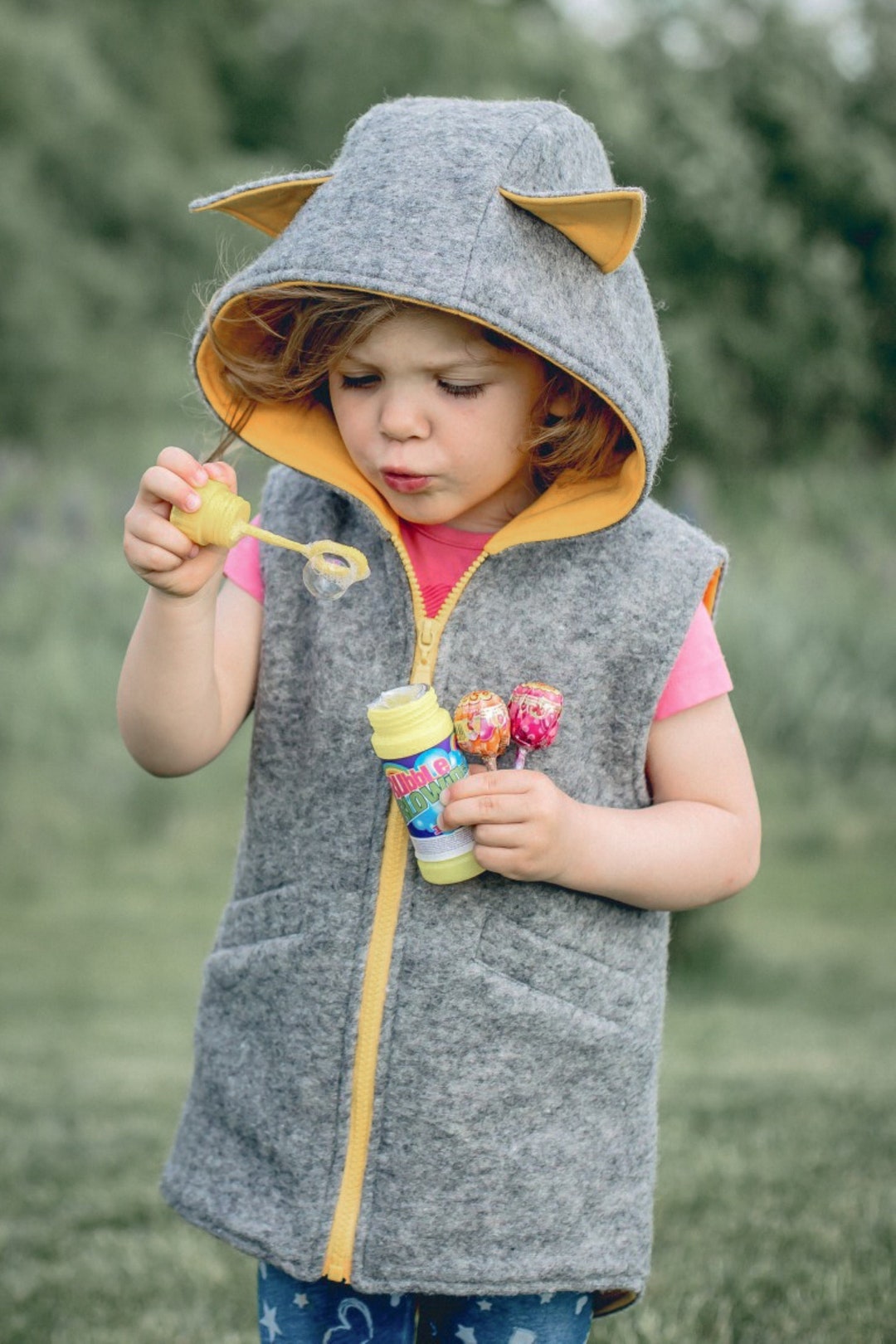 Gilet di lana fatto a mano con orecchie di gatto Felpa con