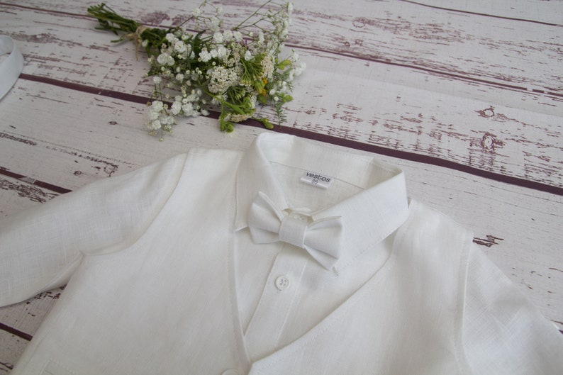 Baby Wedding Outfit, Ring Bearer Outfit, Boys Baptism Outfit, Boys Linen Suit image 5