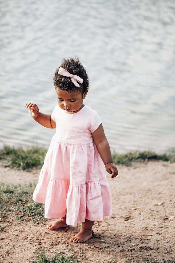 Pink Linen Baby Girl Dress: Handmade Spring Easter Outfit Pink Linen Baby Girl Dress: Handmade Spring Easter Outfit