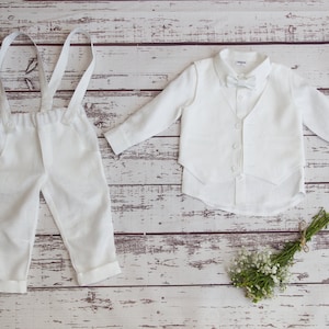 Baby Wedding Outfit, Ring Bearer Outfit, Boys Baptism Outfit, Boys Linen Suit image 1